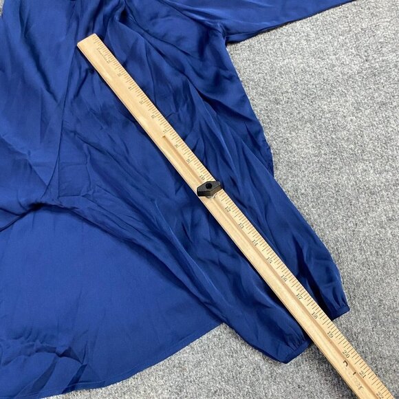 Vince Womens Shirt M Blue Silk Boat Neck 3/4 Sleeves - Picture 10 of 11